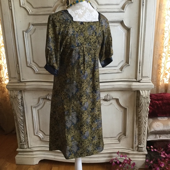 ANTHRO MAYLE SILK MINI DRESS-EXQUISITE GOLD GILDED SILK ALL LINED NEW COND SZ 2 - Picture 6 of 7